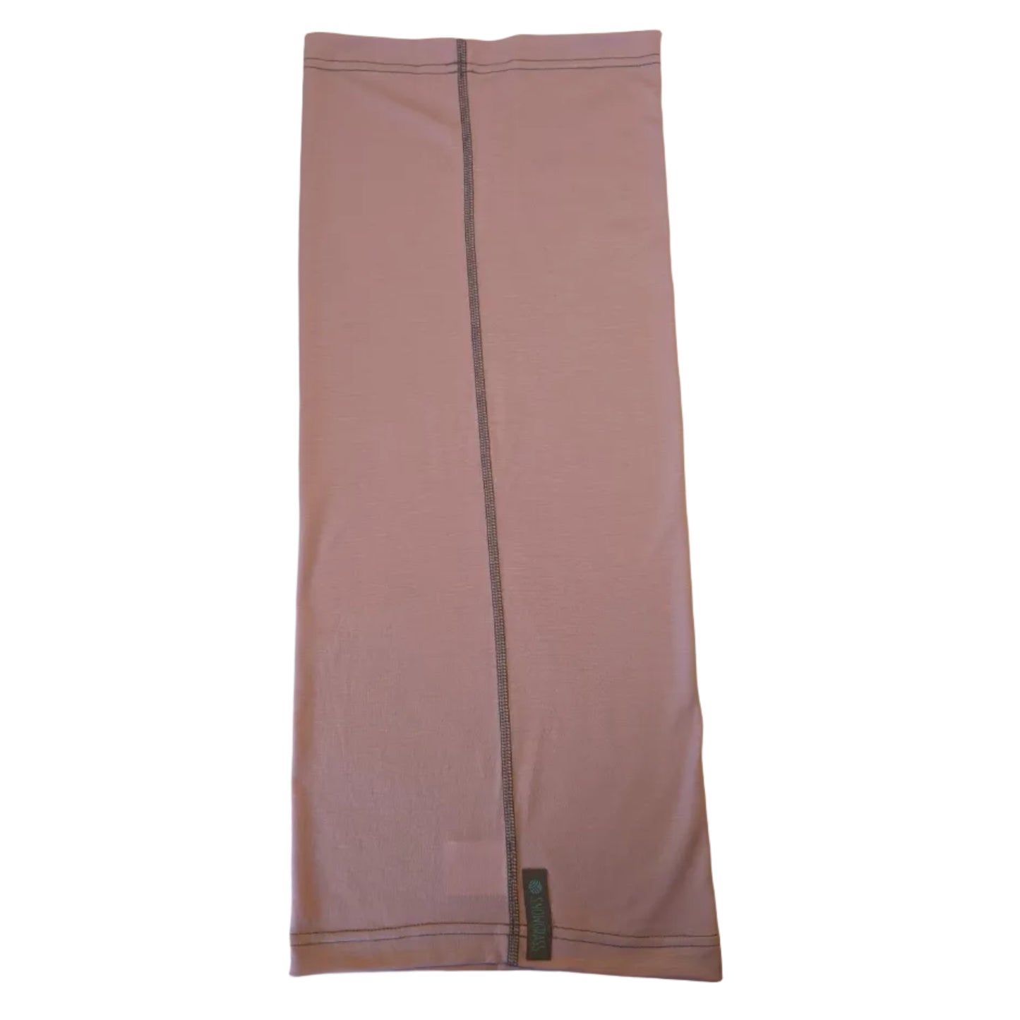 An extra long Merino Wool Neck Gaiter in a powder pink colour with contrasting grey stitching