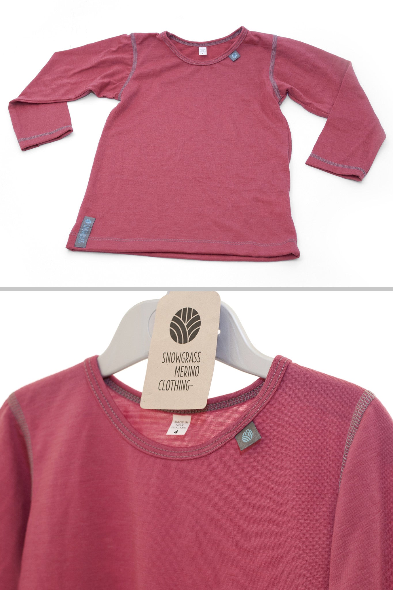 Lipstick Pink Merino Wool Long Sleeved Children's Top