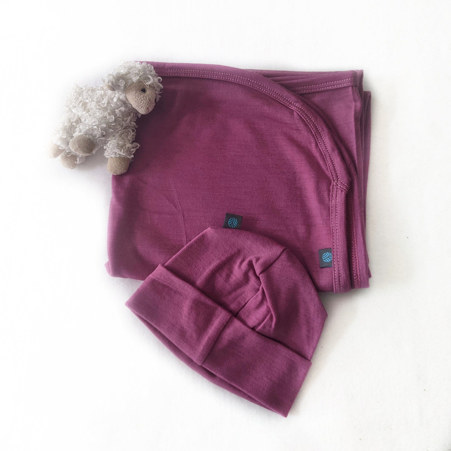 Merino Wool Pink Swaddle Blanket + Hat Gift Set