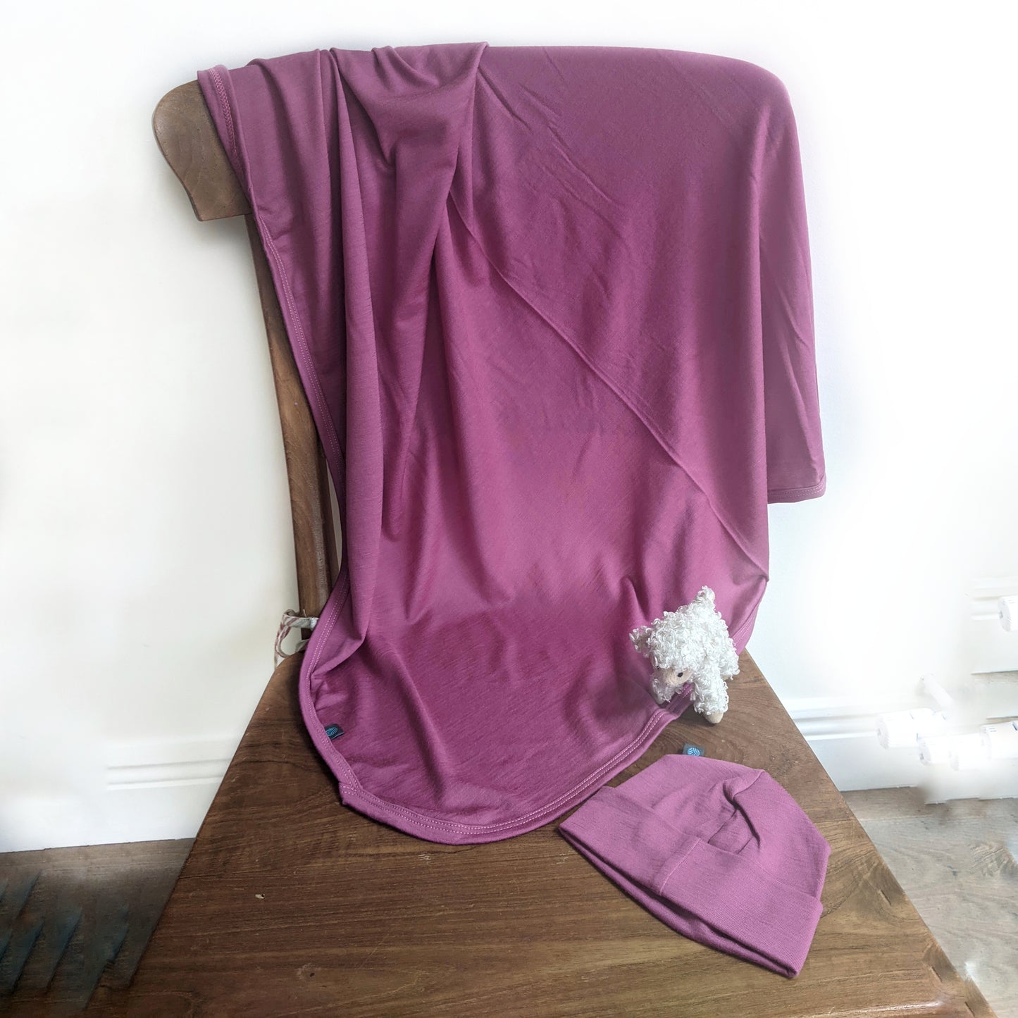 Merino Wool Pink Swaddle Blanket + Hat Gift Set