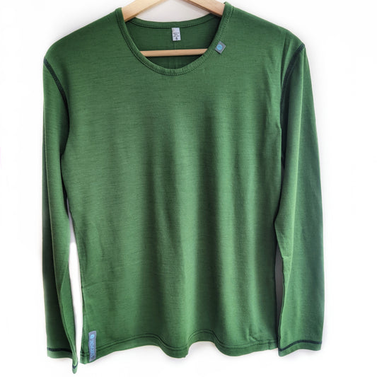 Leaf Green Long Sleeved Merino Wool Womens Top