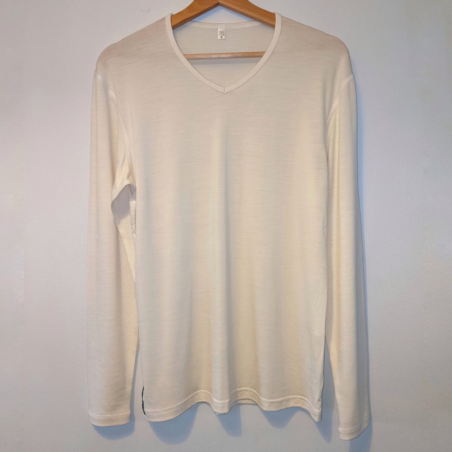 Soft White V Neck Merino Wool Mens Top