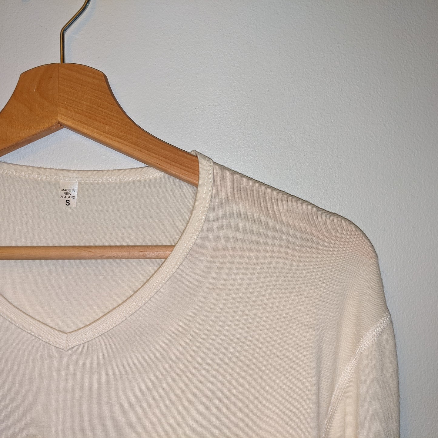 Soft White V Neck Merino Wool Mens Top