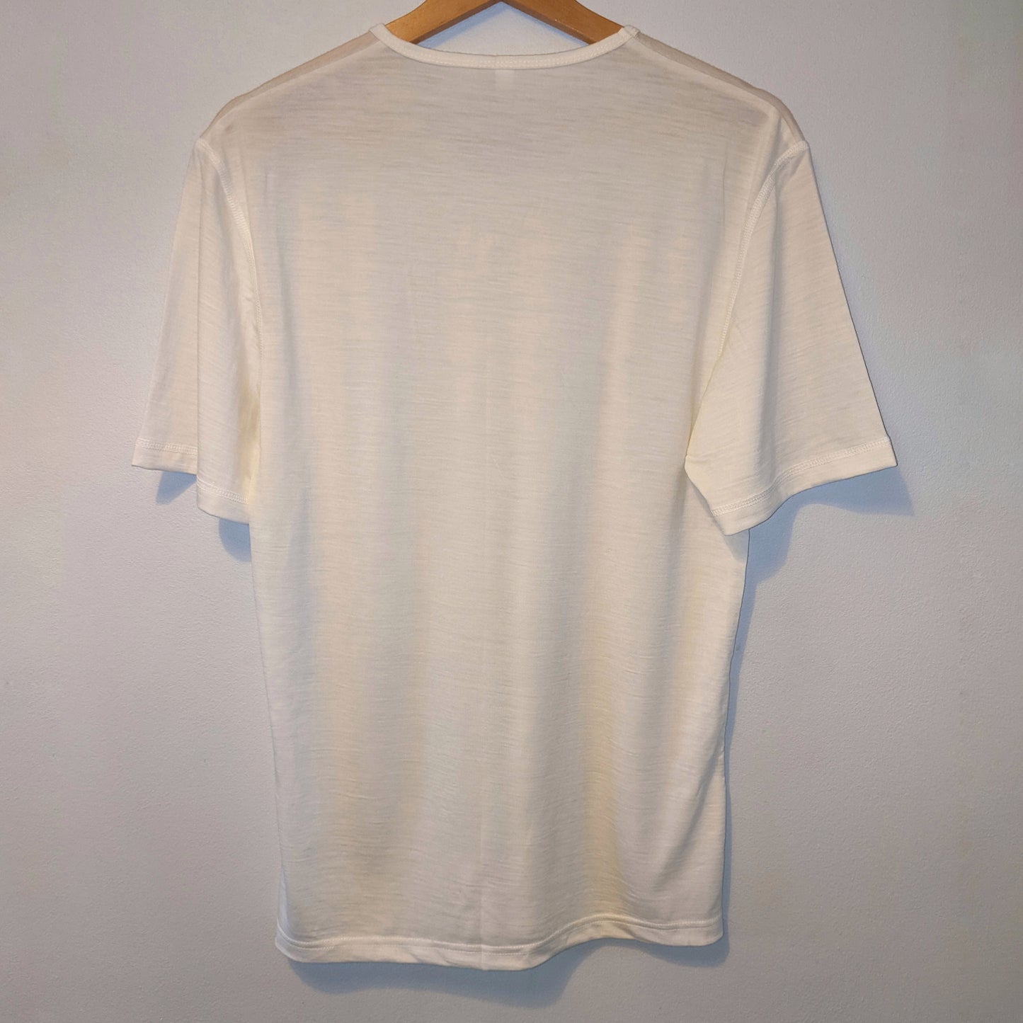 Soft White V Neck Merino Wool Short Sleeved Mens Top