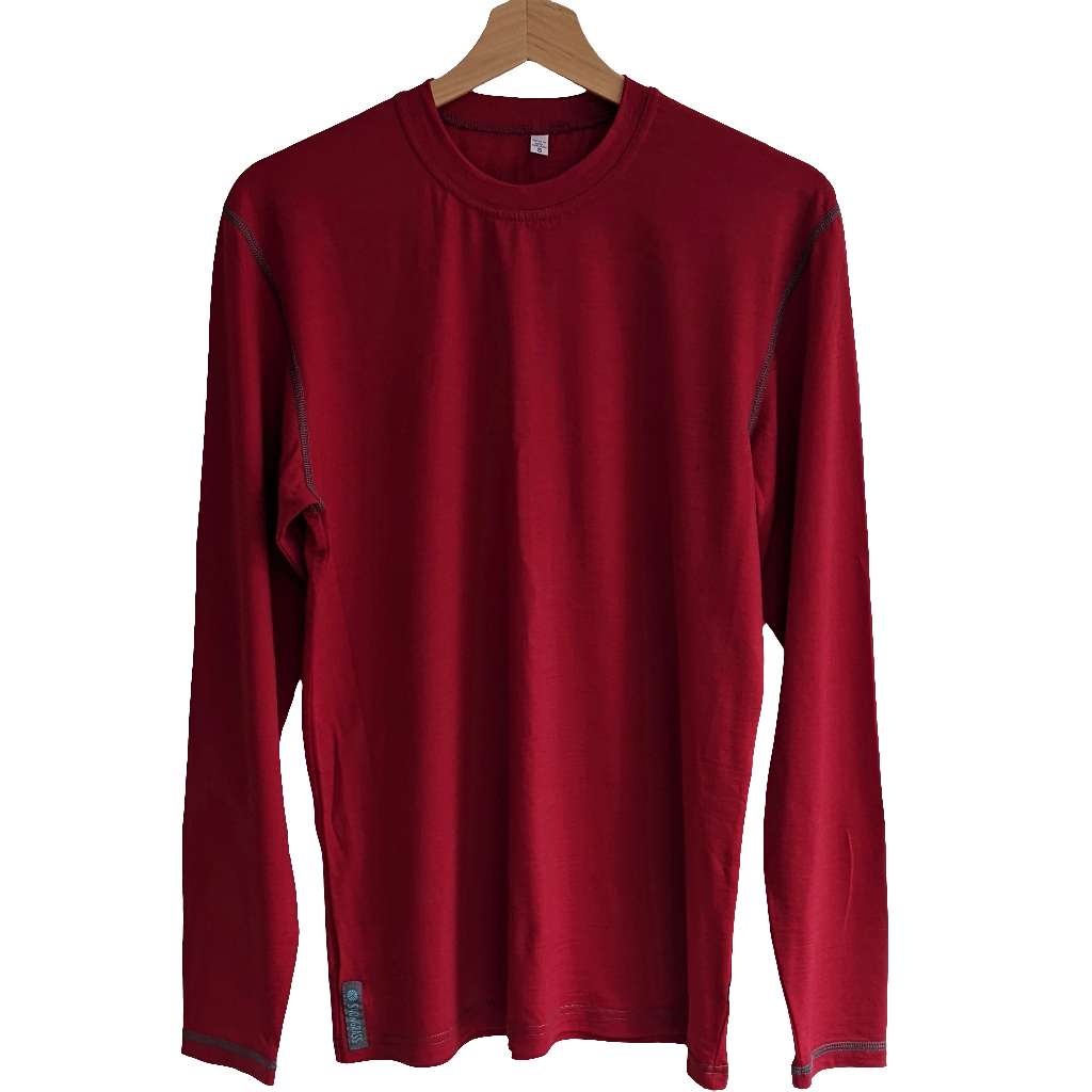 Chilli Red Long Sleeved Merino Wool Mens Top