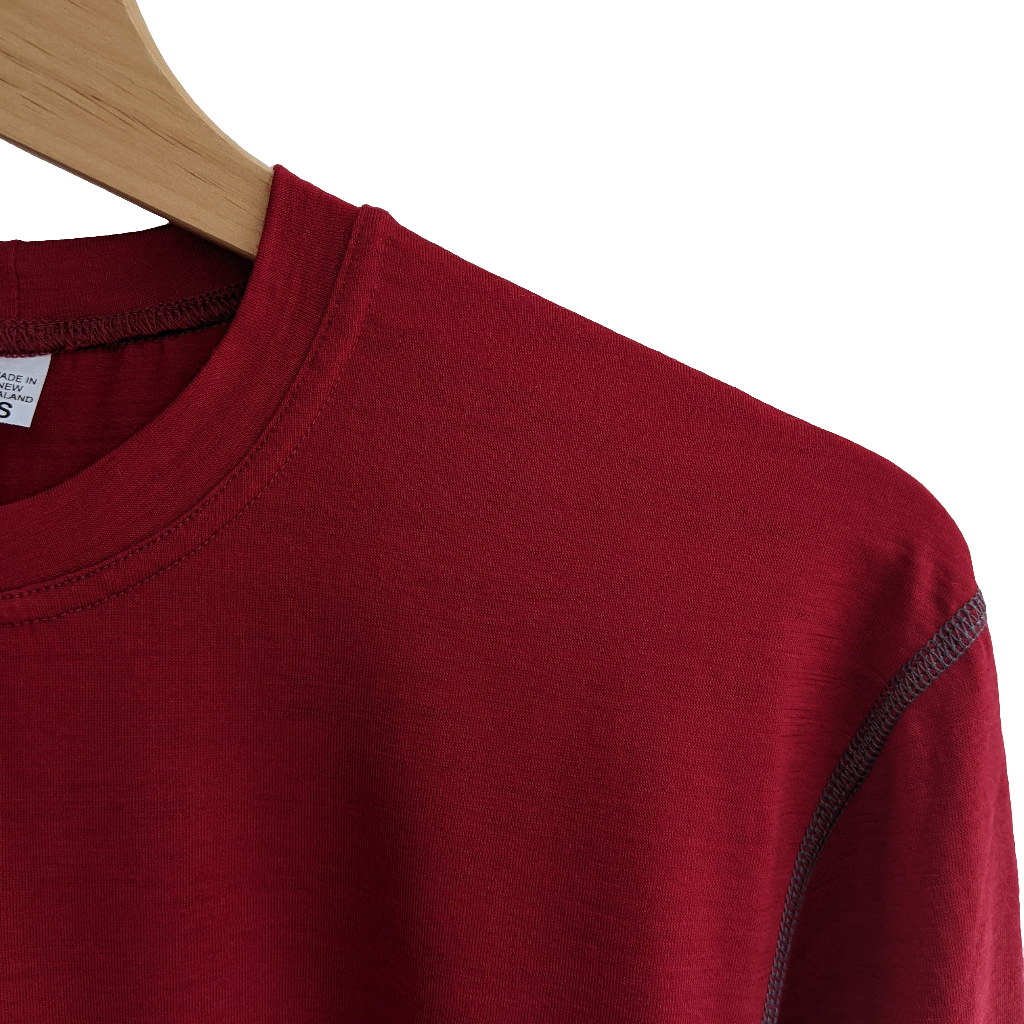 Chilli Red Long Sleeved Merino Wool Mens Top
