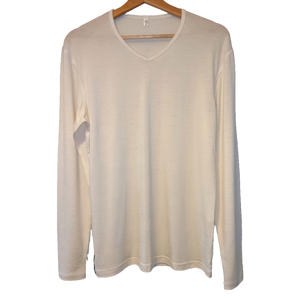 Soft White V Neck Merino Wool Mens Top